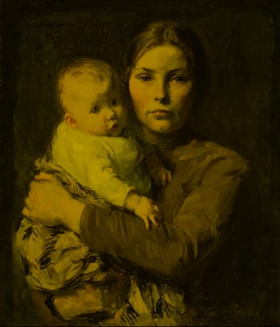 Classical portrait of a mother holding her child